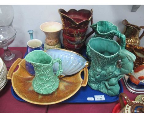 Beswick Pottery Twin Handled Mottled Bowl, Devon lustre, Sylvac and other vases, posy bowl, etc:- One Tray.