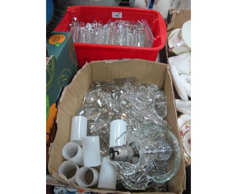 Glass Lustre Drops, faceted drops, light fittings, etc:- Two Boxes.
