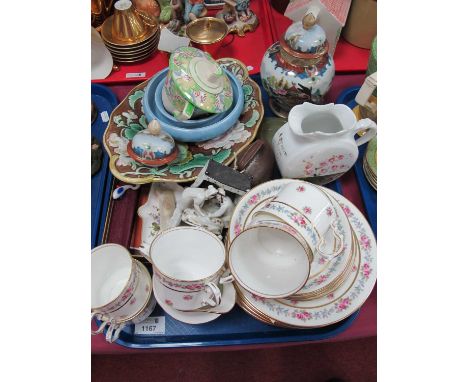 Aynsley Floral Tea Ware, of nineteen pieces, Fairing Derby jam dish, Cauldon posy ring, other ceramics, onyx ashtray surmount