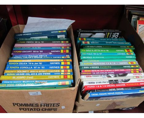 Motoring Manuals - Mainly Haynes - Ford, Toyota, Rover, Triumph, VW, Honda, Kawasaki, etc:- Two Boxes (35).