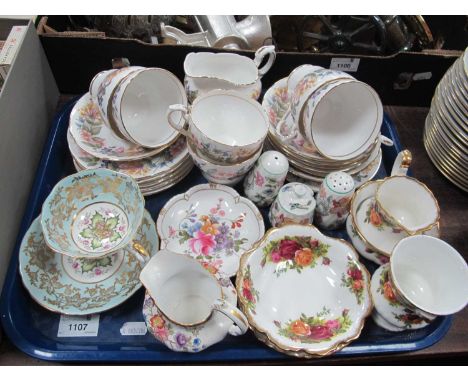 Paragon 'Country Lane' Teaware, of twenty pieces, Albert 'Old Country Roses', Derby, Spode, etc:- One Tray