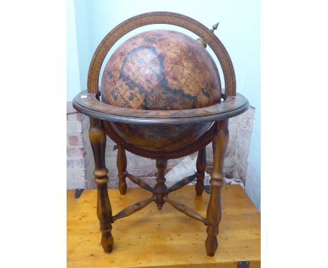 A modern antique design, overprinted softwood terrestrial globe, on stand&nbsp; 37"h&nbsp; 