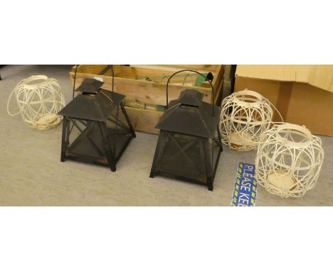 Outdoor lighting: to include black painted metal lanterns&nbsp; 12"h, in a printed pine promotional crate&nbsp; 
