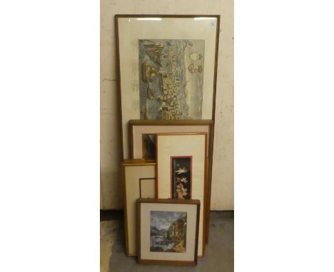Framed pictures and prints: to include L Miro - a busy street scene&nbsp; oil on canvas&nbsp; bears a signature&nbsp; 10" x 2