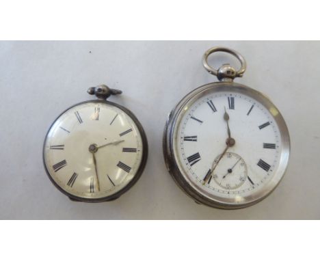 A silver cased pocket watch, the movement faced by a white enamel Roman dial, incorporating subsidiaries; and another&nbsp; m