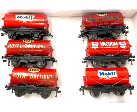 6 Vintage hornby Dublo tank wagons includes Mobil, Esso Royal daylight, Vacuum etc 