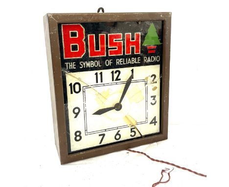 Bush The symbol of reliable radio advertising clock, glass has been damage, overall measurements: Height 15 inches, Width 13 