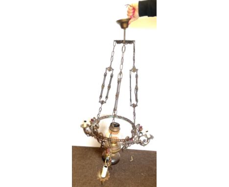 Vintage Dutch ceiling hanging light, 48 inches in length from rose to base, 27 inches approximate diameter 