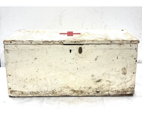 Wooden vintage pine first aid, approximate measurements: Height 11 inches, Length 24 inches, Width 13 inches 