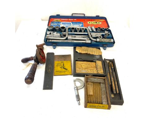 Selection of vintage and later tools to include socket set etc 