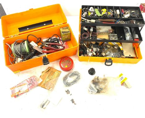 2 tool boxes, with contents. includes, switches, and other electrical items etc. 