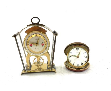 German August Schatz  8 Day brass carriage clock, Ricoh 2 jewel travel clock, both untested 