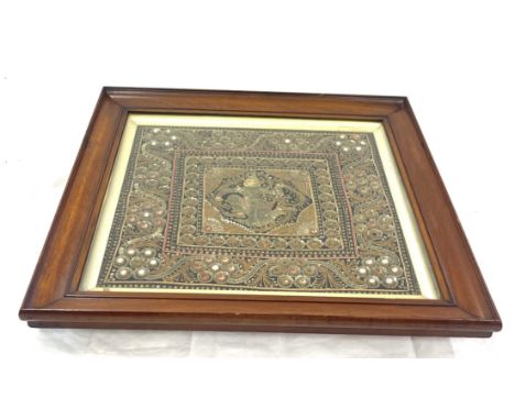 Framed antique Siam Kalaga tapestry , approximate frame measurements: 21 x 21.5 inches 