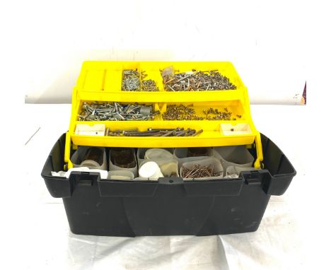Stanley Plastic tool box with large quantity of screws 