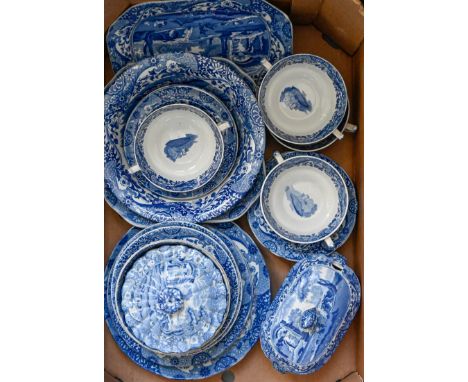 Miscellaneous Copeland blue-printed Spode's Italian pattern dinner ware, mixed dates,&nbsp;including a 19th c sauce tureen on