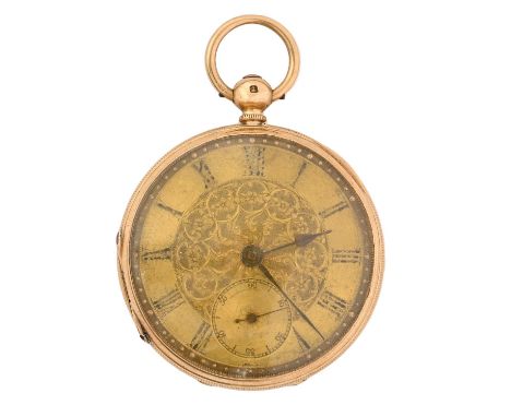 An English 18ct gold lever watch, C Tyte Wells, No 13880, with engraved and engine turned dial, milled band and engine turned