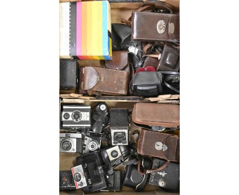 Cameras and photographic equipment, including vintage roll film fold-out cameras, Kodak Brownies and Polaroid, etc 