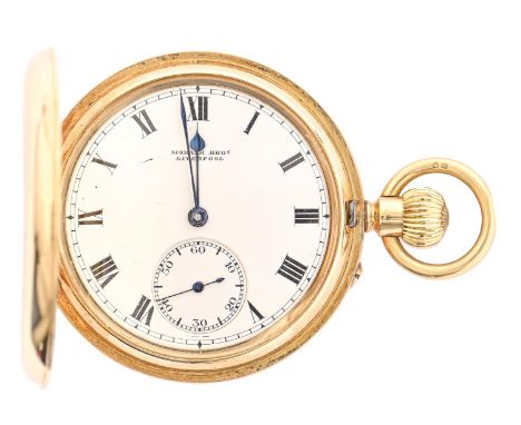 An English 18ct gold keyless lever hunting cased watch,&nbsp;Morath Brothers, Liverpool, No 381760, with three-quarter plate 