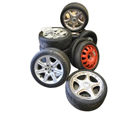 A set of four Jaguar 19" six spoke alloy wheels, with Pirelli tyres and another Jaguar 21½" five spoke set, with three spares