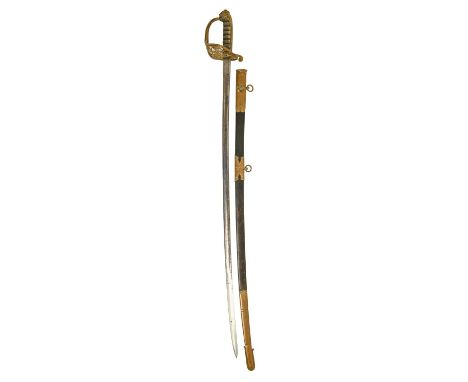 An 1822 pattern infantry officer's sword and scabbard, R Pettigrew Junr Military Tailor Woolwich, with etched blade, brass hi