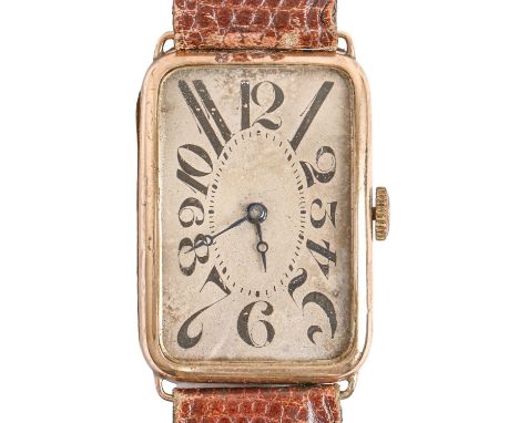 An Art Deco 9ct gold rectangular gentleman's wristwatch, 25 x 36mm, import marked London 1924 Movement running when wound, no