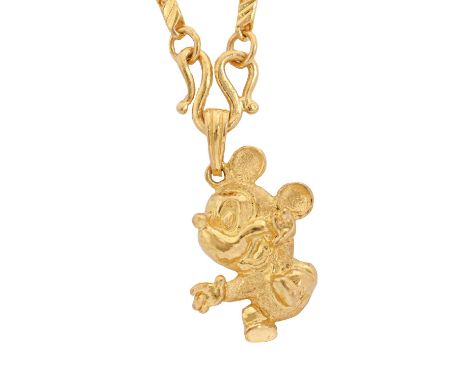 A South East Asian gold necklet and Mickey Mouse pendant, necklet 44cm l, marked in Chinese, 15g Good condition
