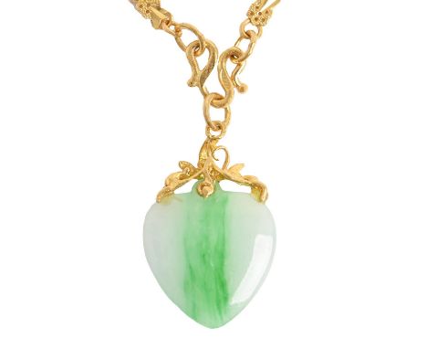 A Chinese gold necklace, late 20th c, 44.5cm l, marked 9999 and also in Chinese, 14.5g and a Chinese gold mounted heart shape