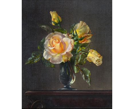 Cecil Kennedy (1905-1997) - Yellow Roses, signed, oil on canvas, 28.5 x 24cm  Provenance: J J Patrickson, South Kensington Go