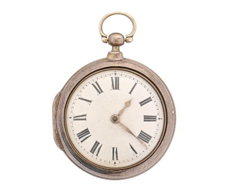 An English pair cased silver verge watch, Dw, London, No 78267, with enamel dial and flat centred glass, 55mm diam, London 18