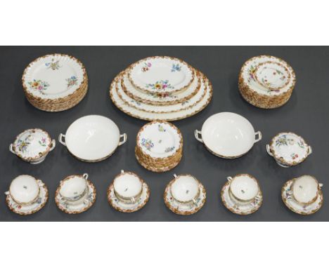 A Royal Worcester fluted bone china Caroline pattern dinner service, mid 20th c, printed mark Good condition