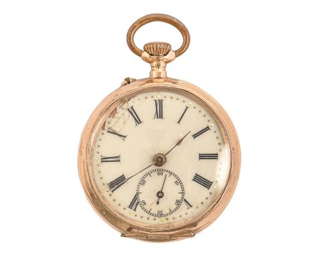 A Swiss 14ct gold lady's watch, with enamel dial, base metal cuvette, 30mm diam, 22g Movement running when wound, dial chippe