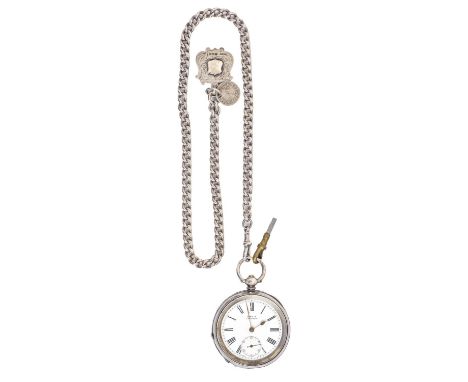 A silver lever watch, Kay's Triumph, engine turned, 51mm diam, import marked London 1911 and a contemporary silver albert and