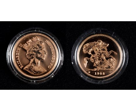 Gold coin. £5 1988 BU, cased 