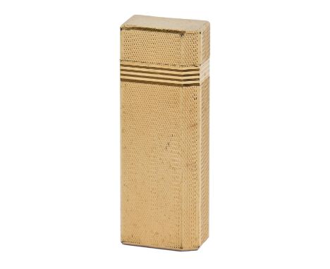 A Le Must de Cartier gold plated lighter, engine turned, 70mm h, maker's box Apparently good condition, little if any sign of