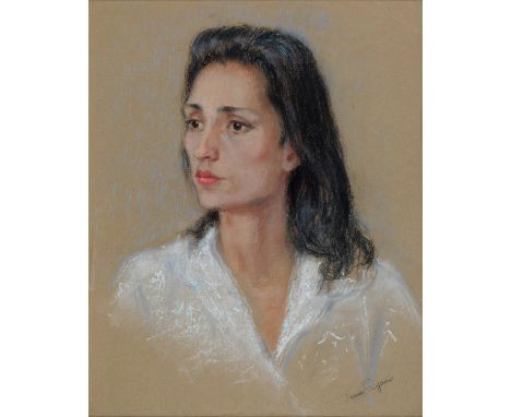 June Ryan (1925-2006) - Portrait of the actress Rosalie Crutchley (1920-1997), head and shoulders in a white dress, signed, p