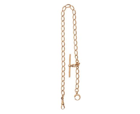 A 15ct gold albert, c1900, with T-bar, 35cm l, links individually marked, 35.5g Light wear