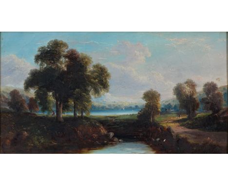 H Smyth (Fl. circa 1845) - Landscape with Figures, signed, oil on canvas, 23.5 x 44.5cm and * * Cook (Fl. mid 19th c) - Four 