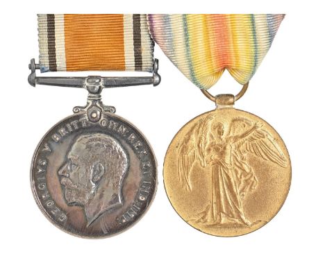 WWI, pair, British War Medal and Victory Medal, 268405 Pte A Elding Derby R and a reproduction photograph of the recipient in