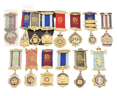 Fraternal Society. Four RAOB silver gilt and enamel officer's jewels, mid 20th c and others of the same, base metal Good cond