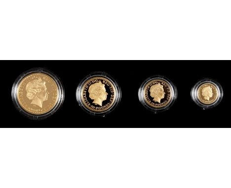 Gold coins. Proof 1oz - &nbsp;⅒ oz Britannia four coin set 2000, cased 