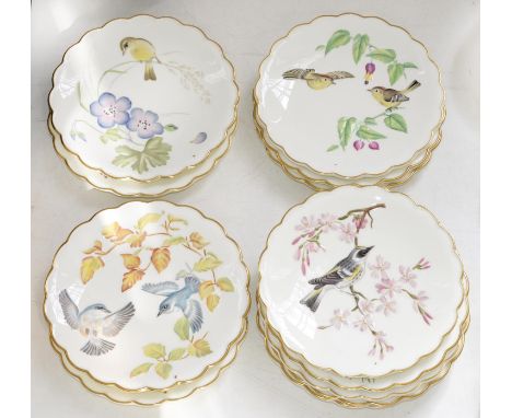A set of twelve Royal Worcester 'Birds of Dorothy Doughty' dessert plates, 1972-1983, 23cm diam, gilt printed mark Good condi