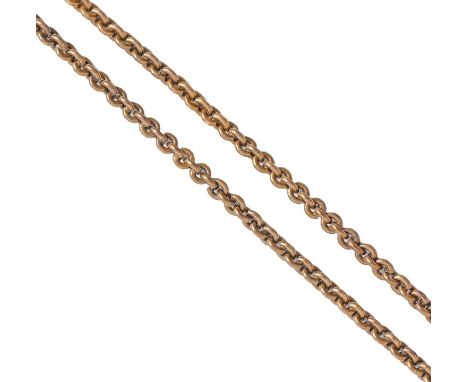 A gold guard chain, early 20th c, 144cm l, marked on clasp 15, 18.8g Slight wear