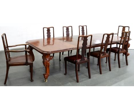 A Victorian mahogany extending dining table, c. 1860,&nbsp;rounded rectangular top, two additional leaves and a winder, cabri