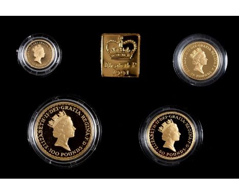 Gold coins. Proof 1oz - &nbsp;⅒ oz Britannia four coin set 1991, cased 