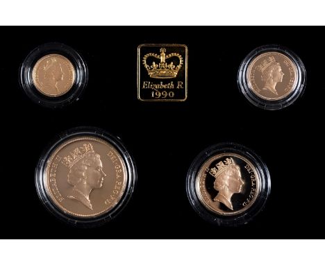 Gold coins. Proof £5 - half sovereign four coin set 1990, cased 