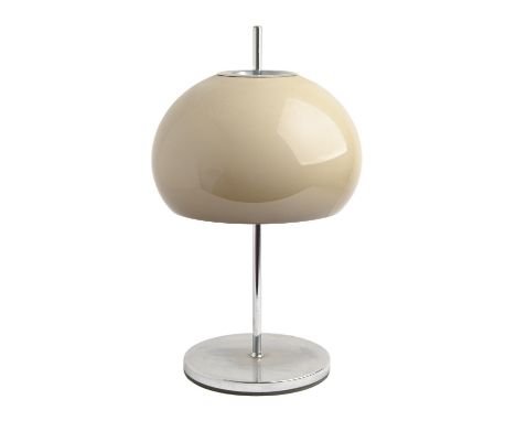 A 1970's table lamp, with smoked mushroom shaped shade and chromium plated base, 52cm h 