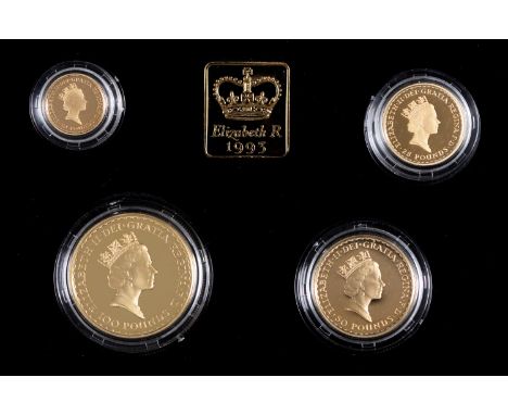 Gold coins. Proof 1oz - &nbsp;⅒ oz Britannia four coin set 1993, cased 