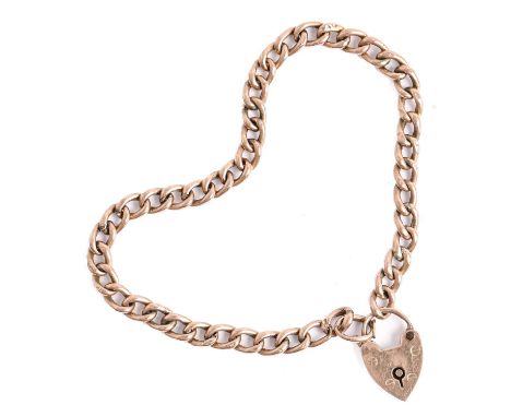 A gold curb bracelet and padlock, early 20th c, 16cm l, marked 9ct, 3g Good condition