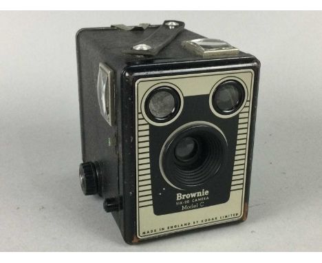 VINTAGE KODAK FILM TANK,26cm wide, along with a box camera, viewers, carriage clock travel case and other objects