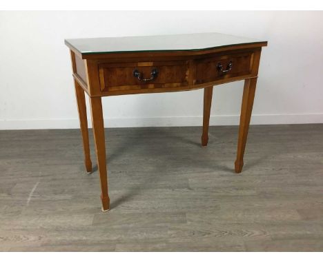 MODERN BEDSIDE CHEST,45cm wide, along with a yew wood serpentine side table (2)